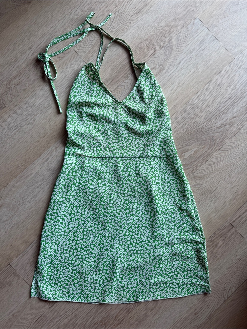 SHEIN Green Floral Halter Mini Dress